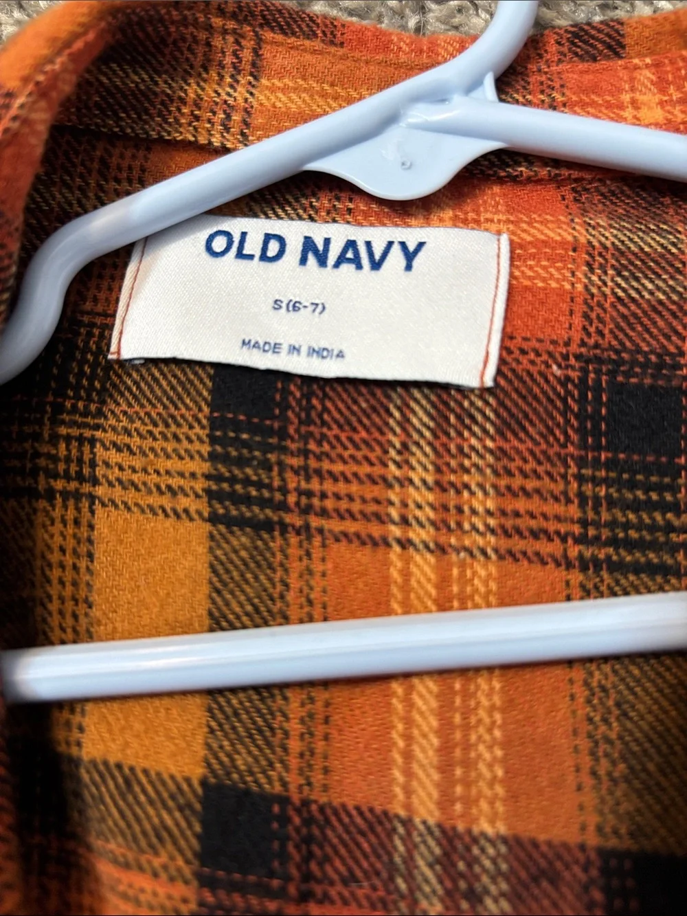 Old Navy Orange and Black Plaid Button-Up Shirt Jacket